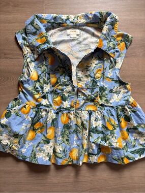 Maeve Lemon Print Peplum Top